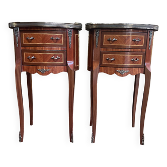 Pair of Louis XV style marquetry bedside tables