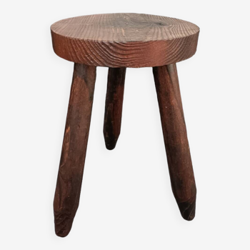 Tabouret tripode vintage en bois massif