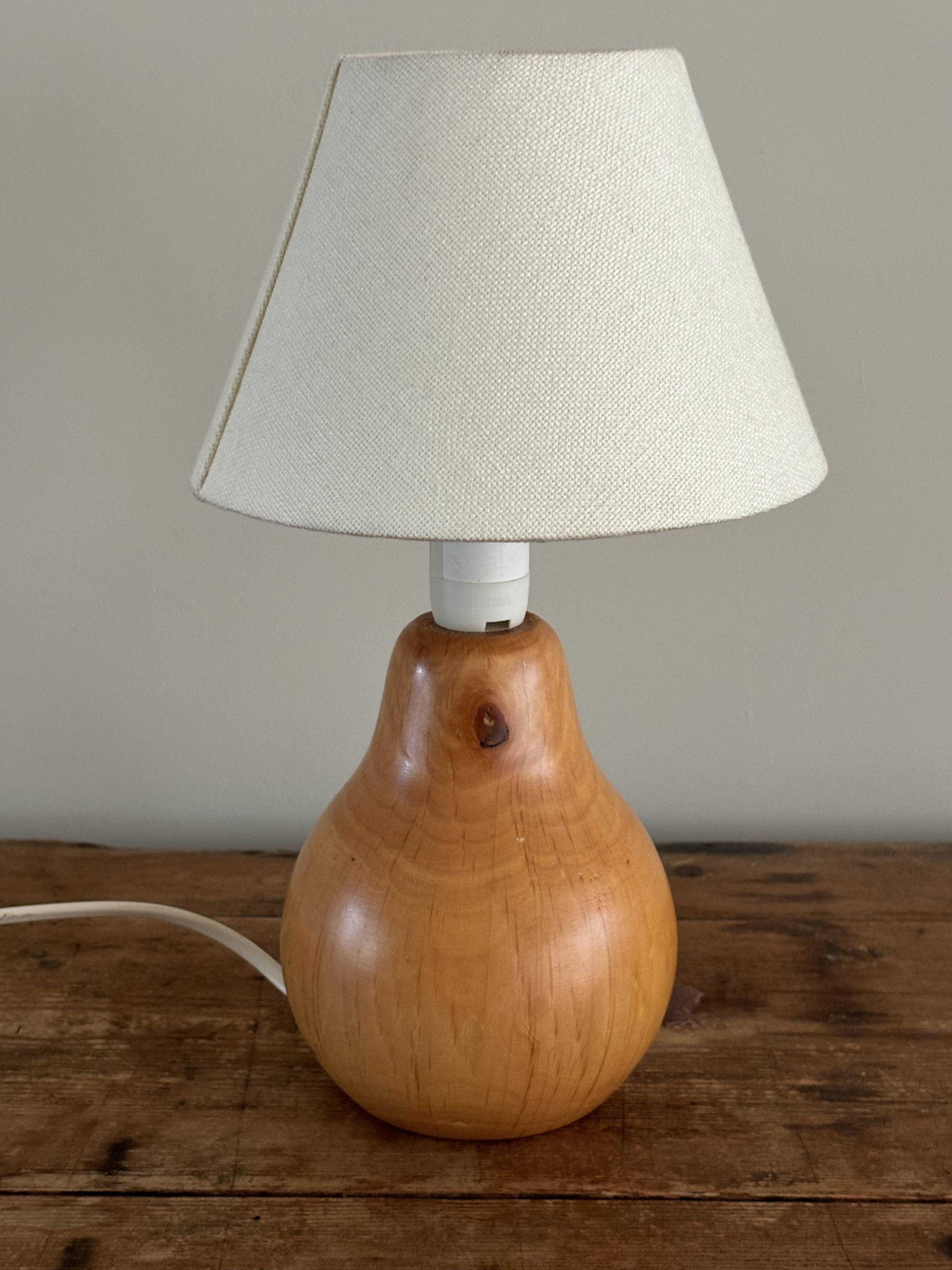 vintage wooden lamp small model with fabric shade 80's design