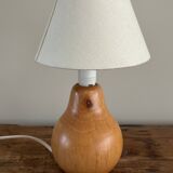 vintage wooden lamp small model with fabric shade 80's design