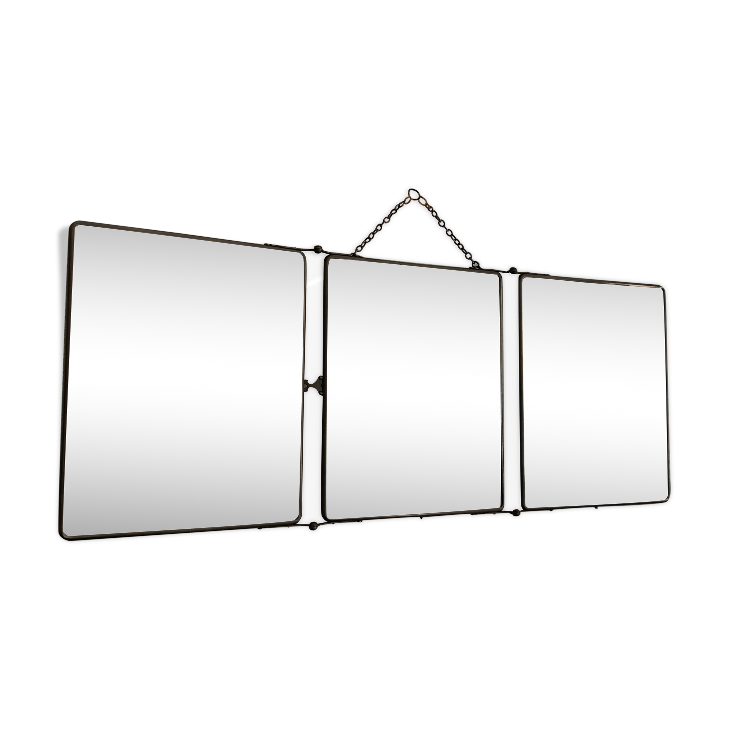 Vintage mirror 1930 triptych barber lime, 30 x 78 cm