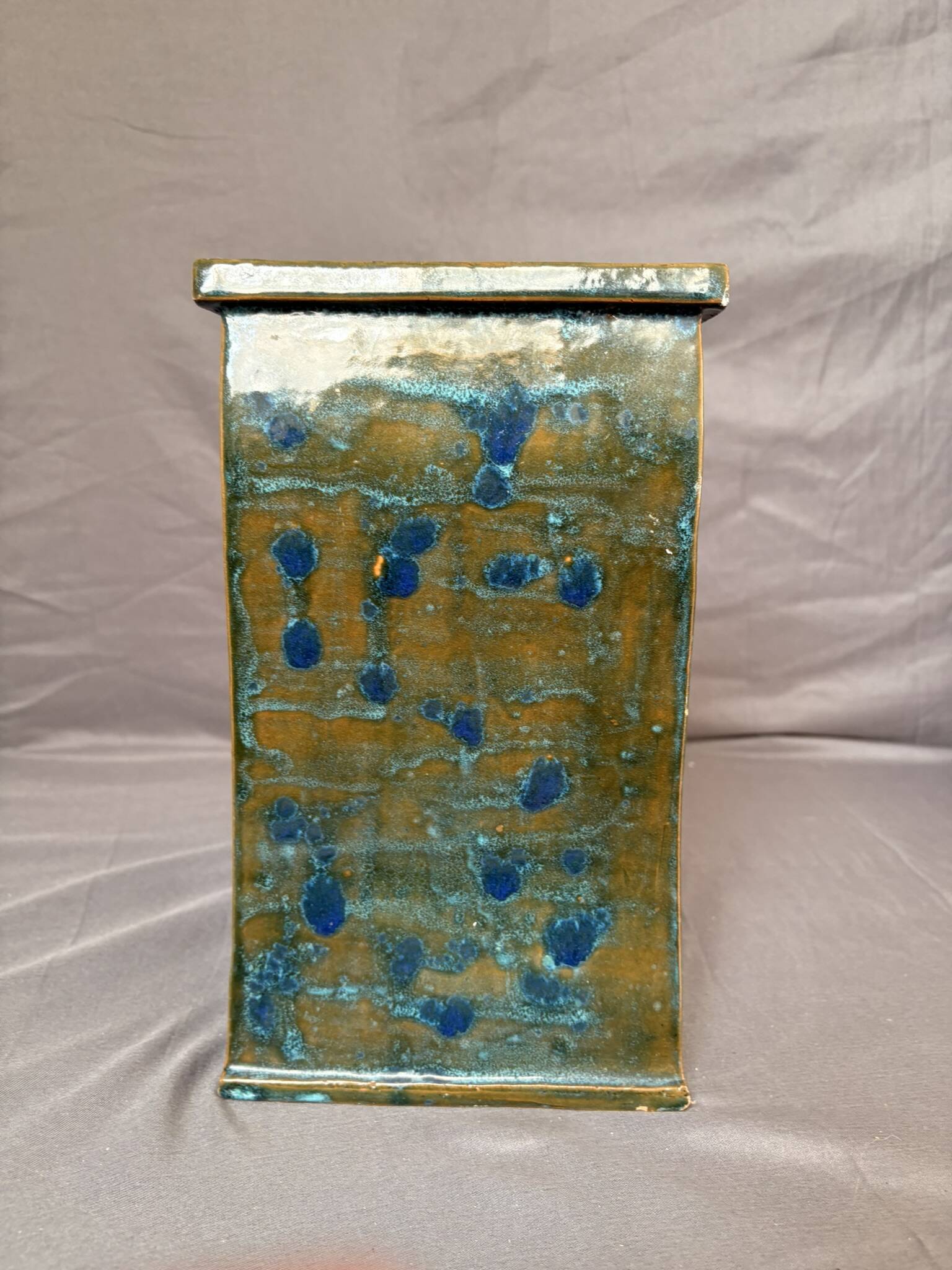 Vintage Modern Brutalist Blue Green Ceramic Vase Germany