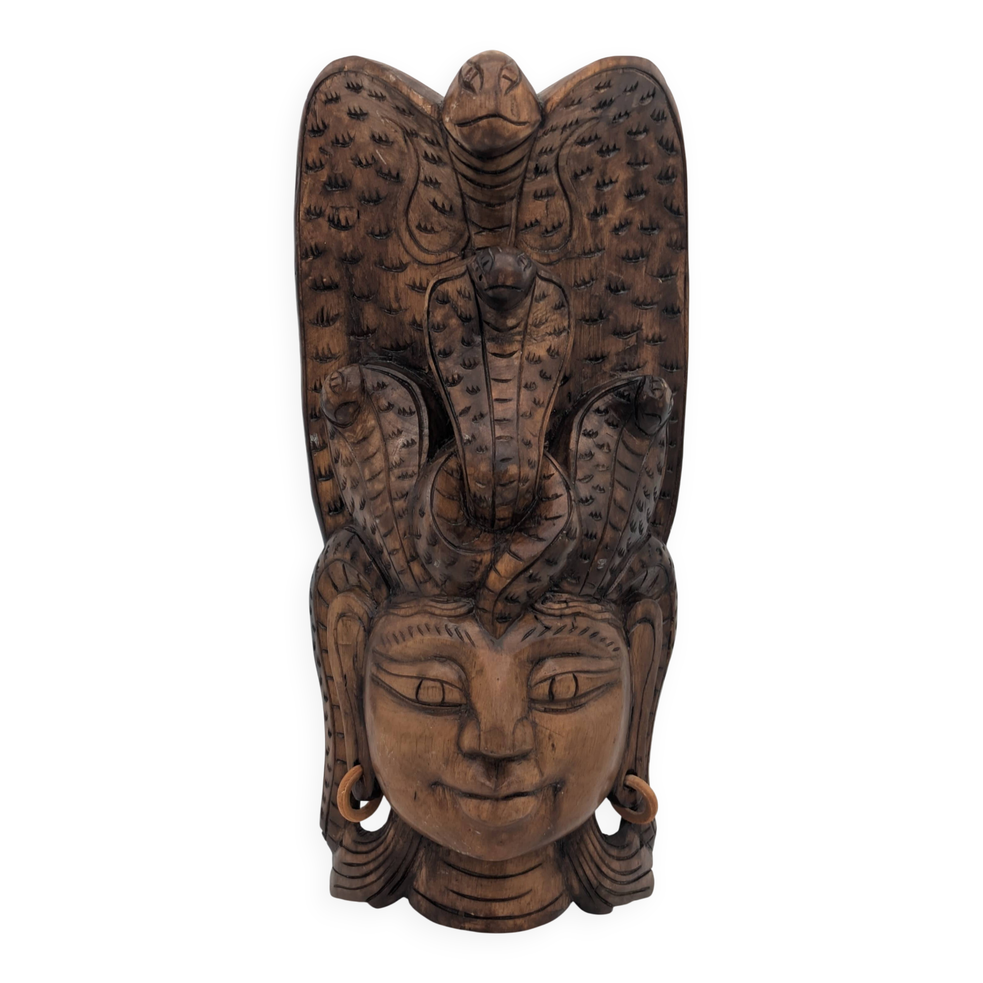Sculptural Mask Wood - Face & Royal Cobra (Naga) - Tribal Art Indonesia