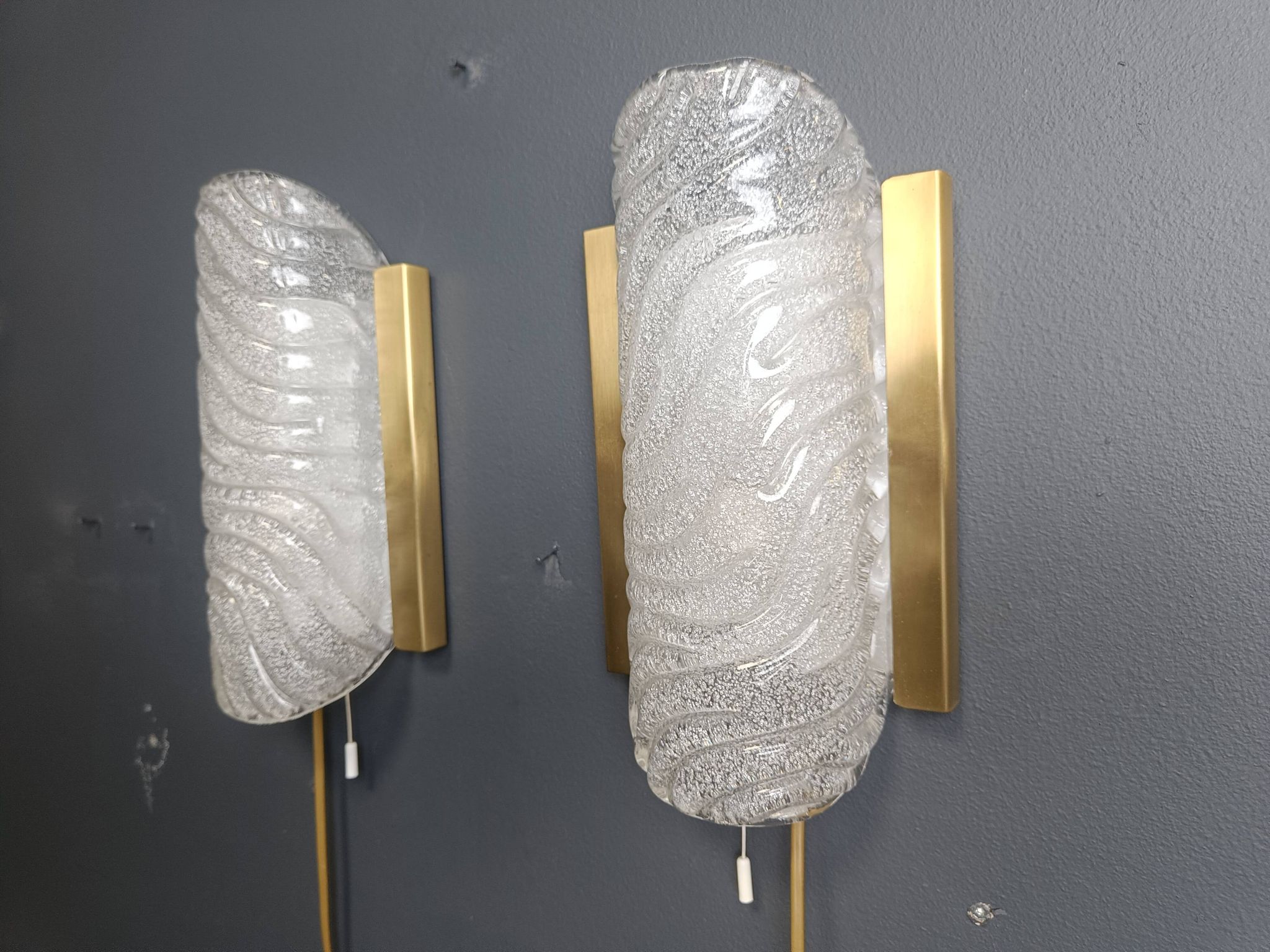 Pair of brass and glass wall lights by Fischer Leuchten, 1960s