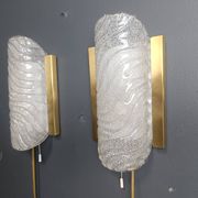 Pair of brass and glass wall lights by Fischer Leuchten, 1960s