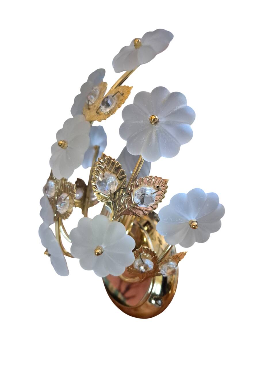 Pair of Banci Florence gold metal and crystal flower wall sconces