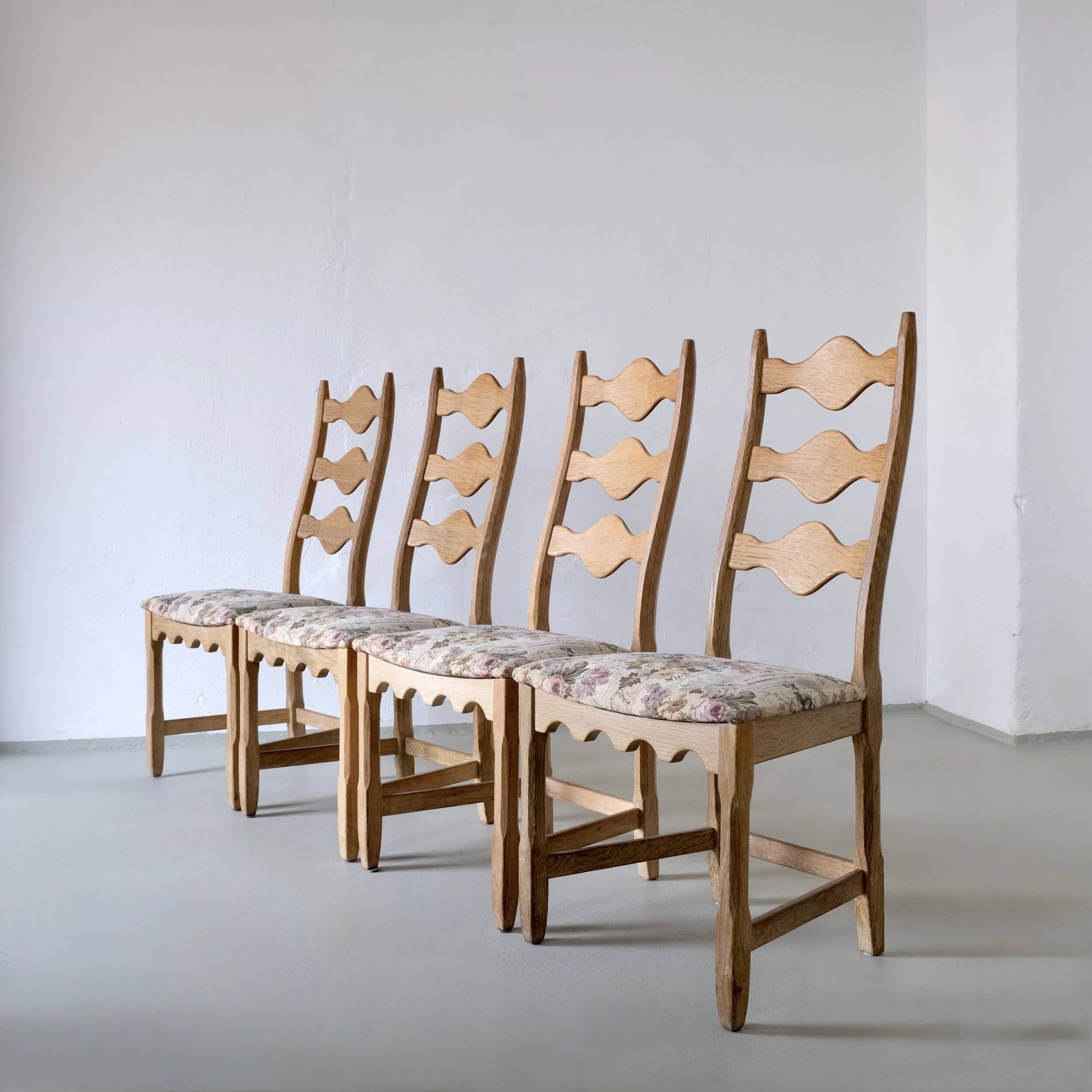 4 ladder back dining chairs by Henning Kjaernulf | Denmark | 1950s