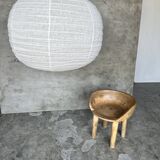 Large pendant lamp in rattan and natural linen Japanese style flattened round (Labu) H57 D80