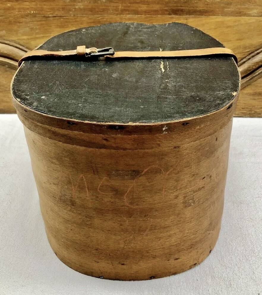 Old bent wood fur hat box