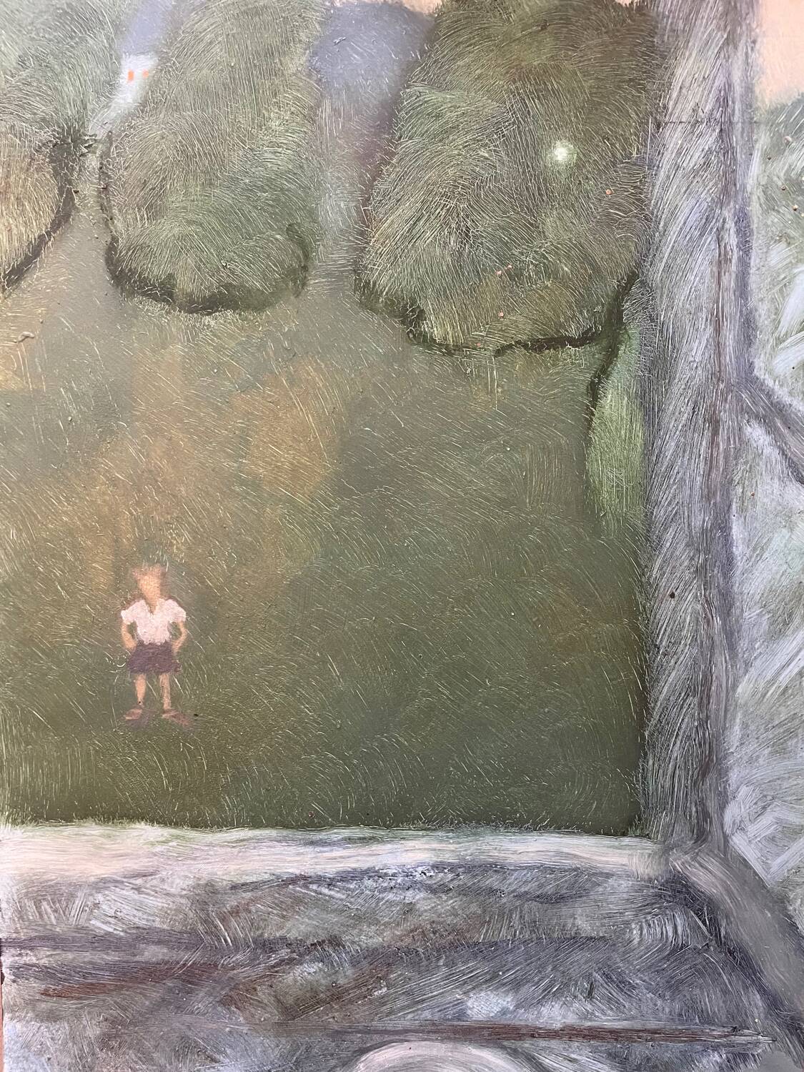 Painting of a child in a 20th century garden