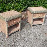 Paires de chevets en osier 1 tiroir vintage