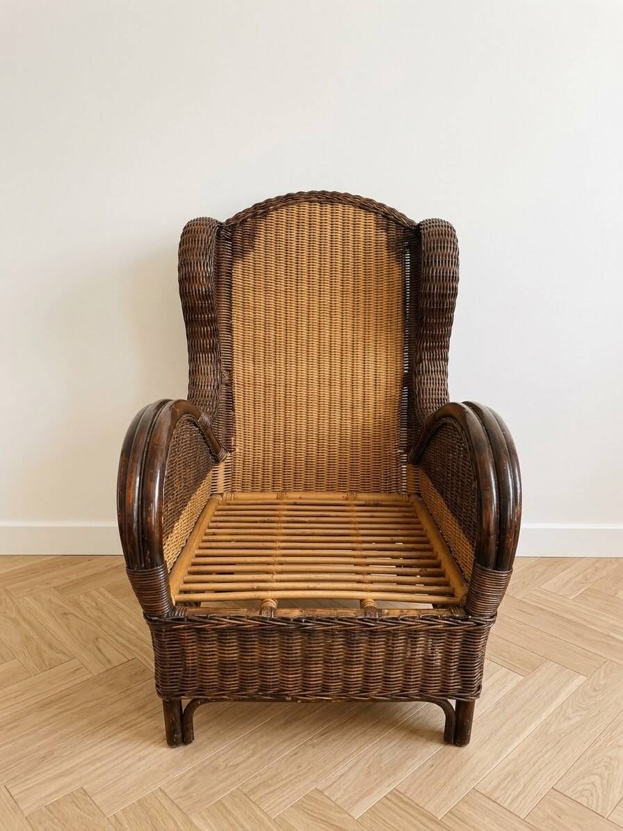 Vintage retro armchair in rattan and wicker