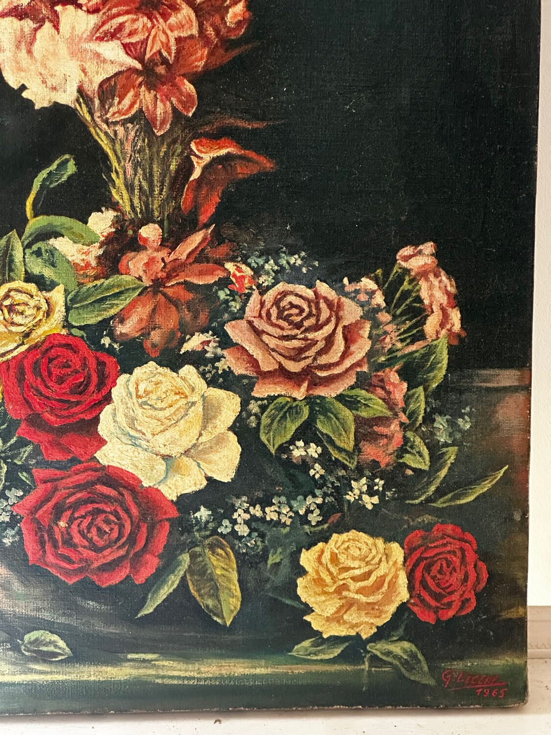 Floral still life signed Gérard Lecerf, oil on canvas, 1965 (Dun