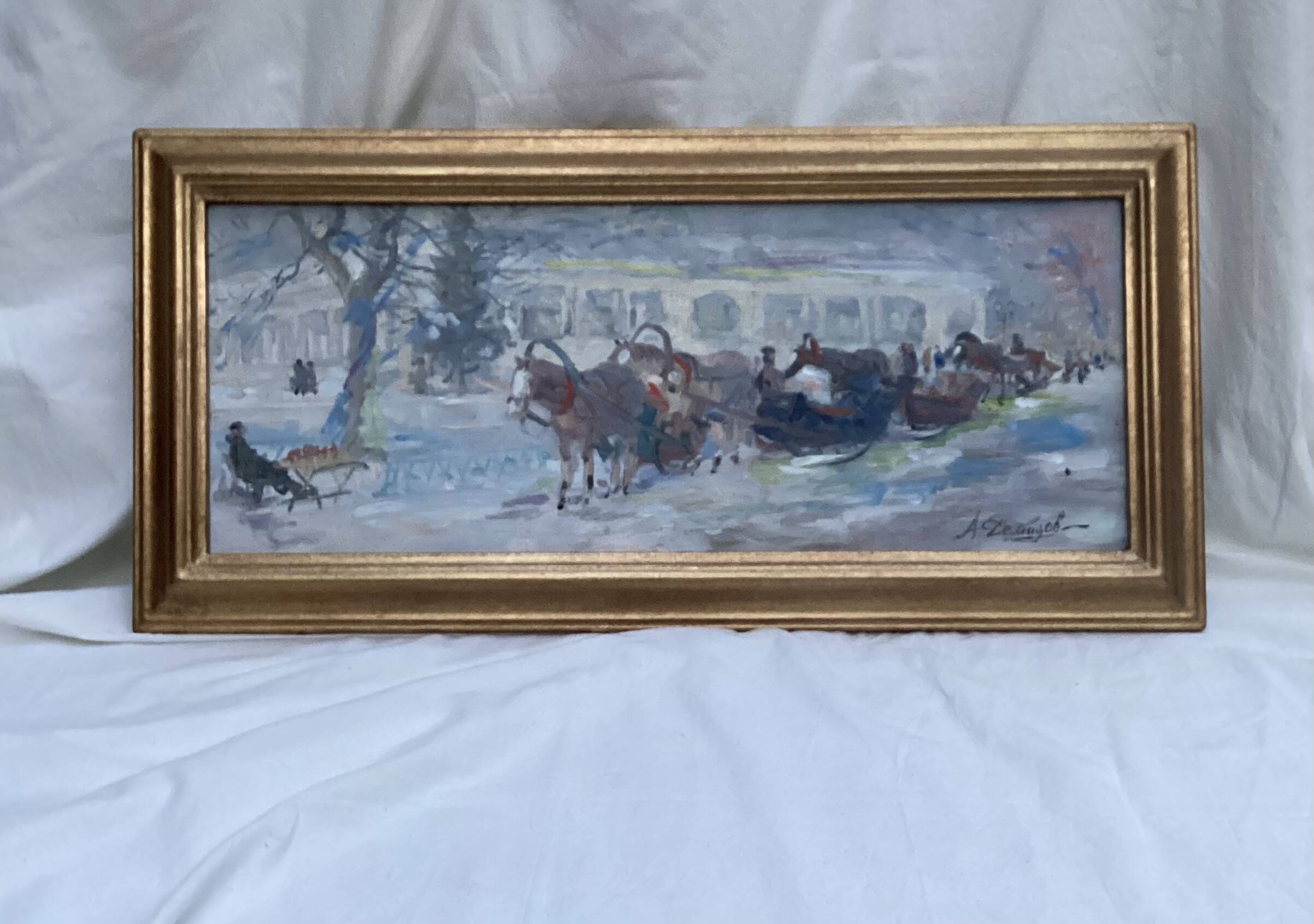 Painting Russian school Oil on canvas / cardboard signed framed dimensions: height -33cm - width -69cm