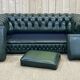 Chesterfield 3-seater sofa in green leather from the 80s