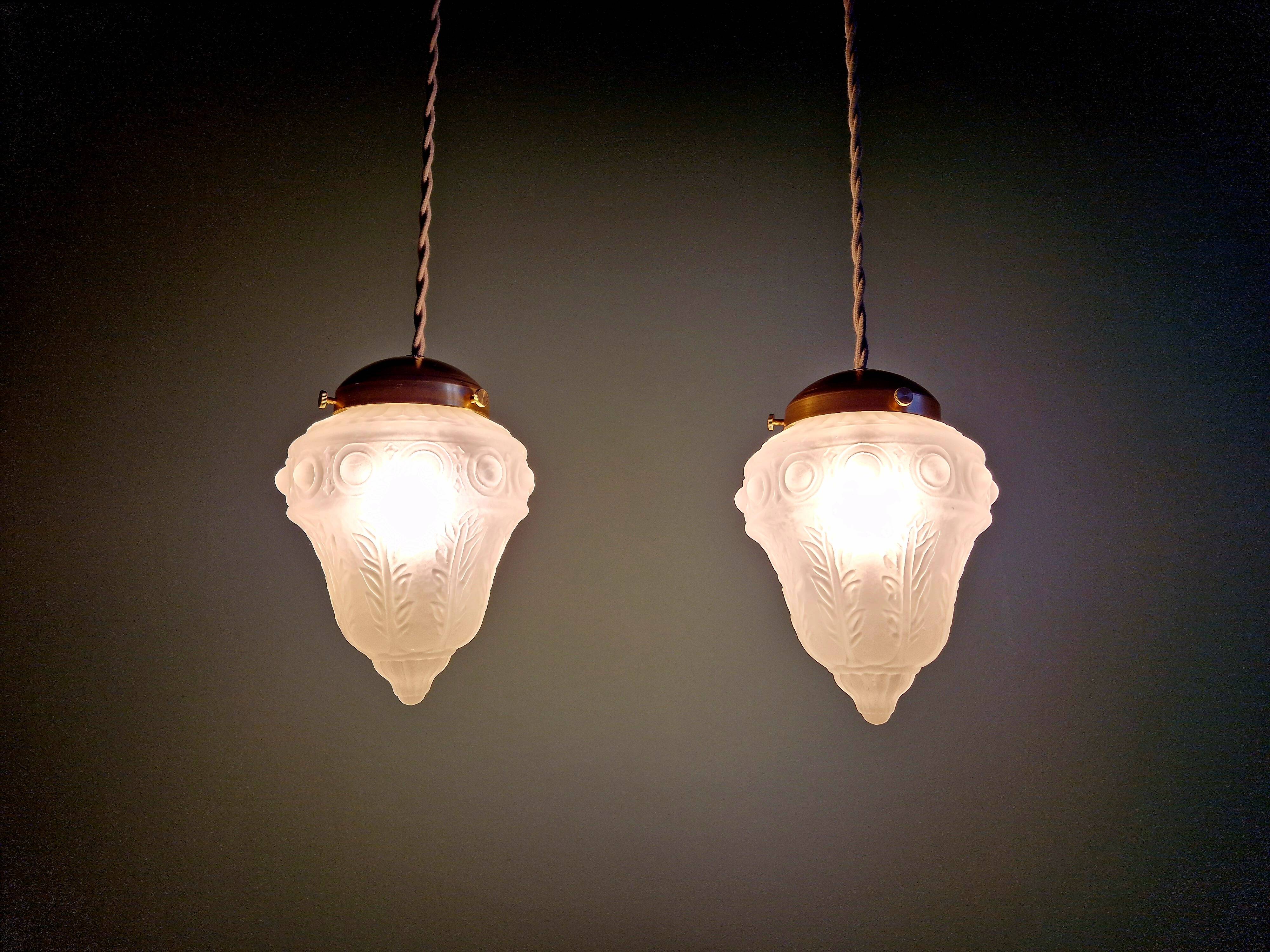 Art Deco pendant light in transparent satin glass, 1920s-30s