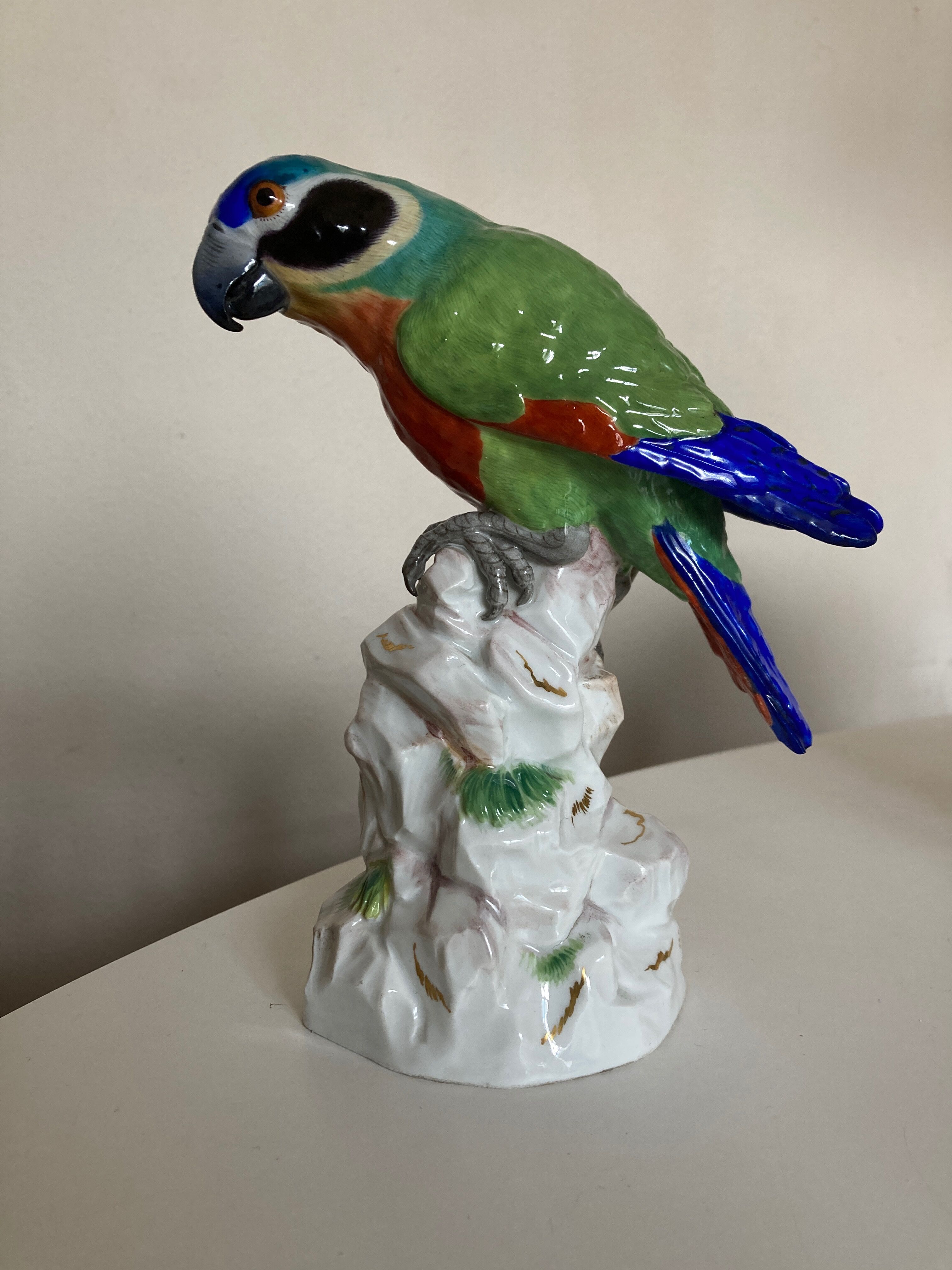 19th century Saxony porcelain parrot signed