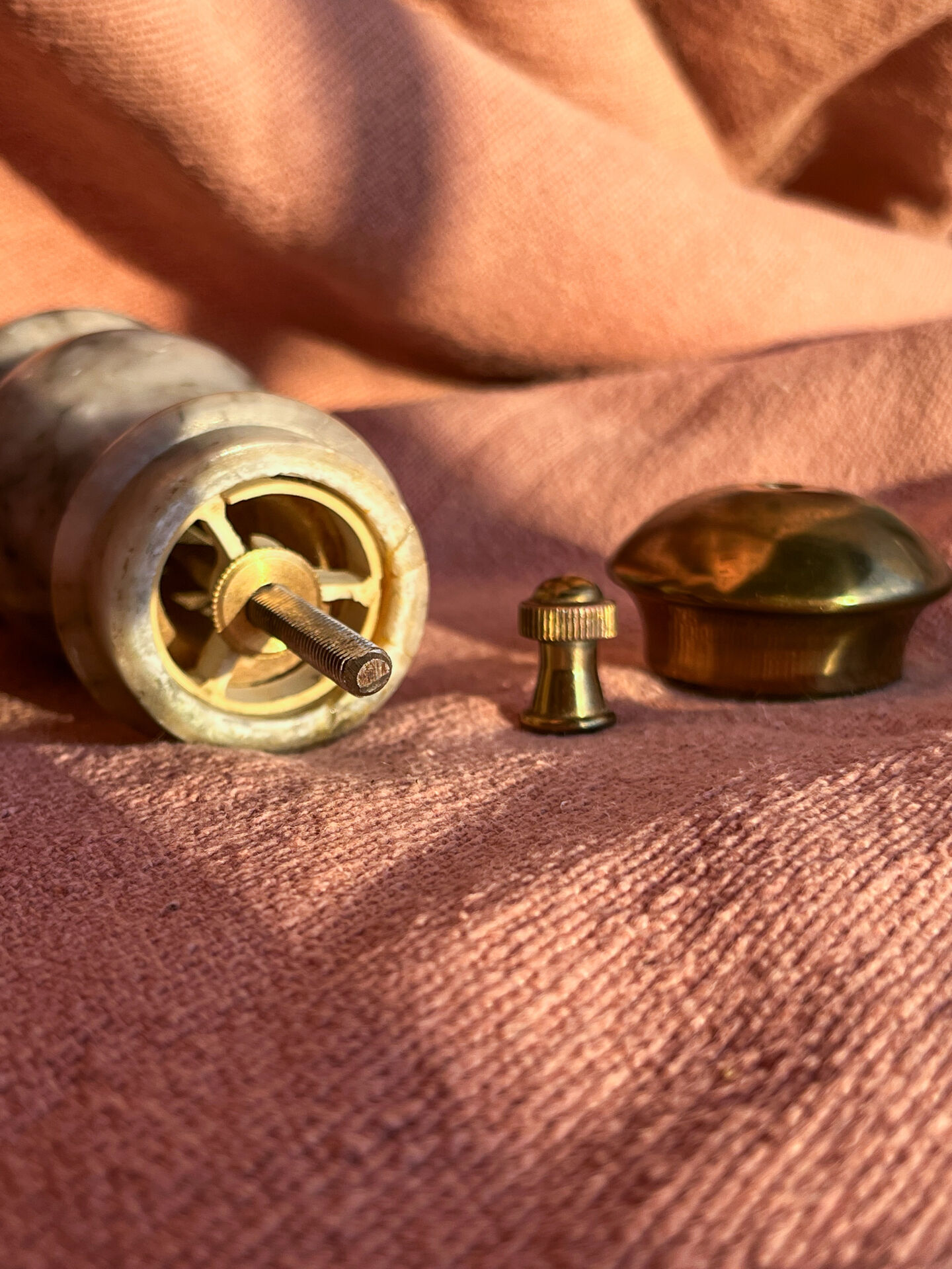 pepper mill, Italian, stone and brass, 1960s