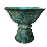 Diabolo shaped cut in blue glazed ceramic
