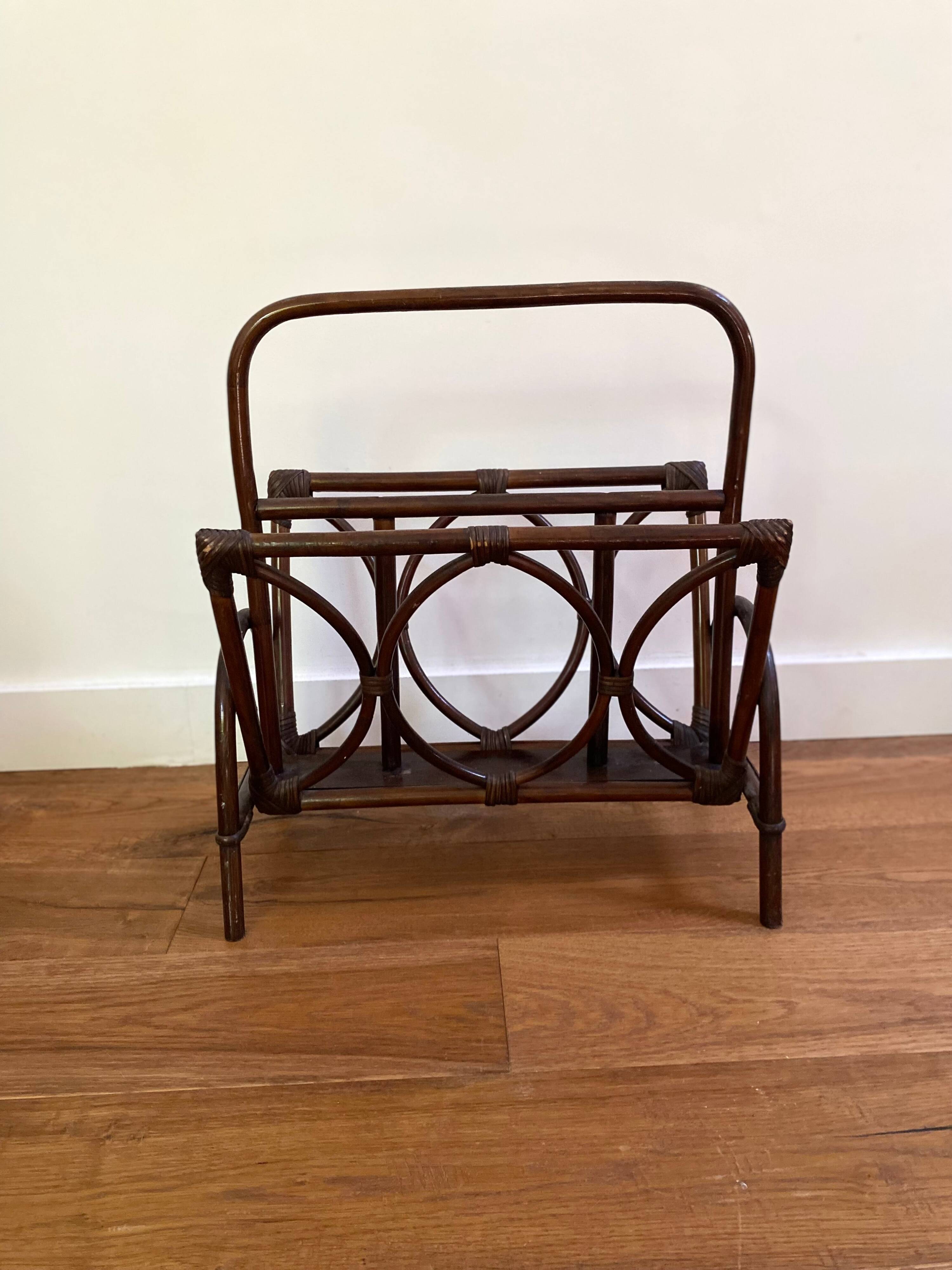 Vintage rattan magazine rack