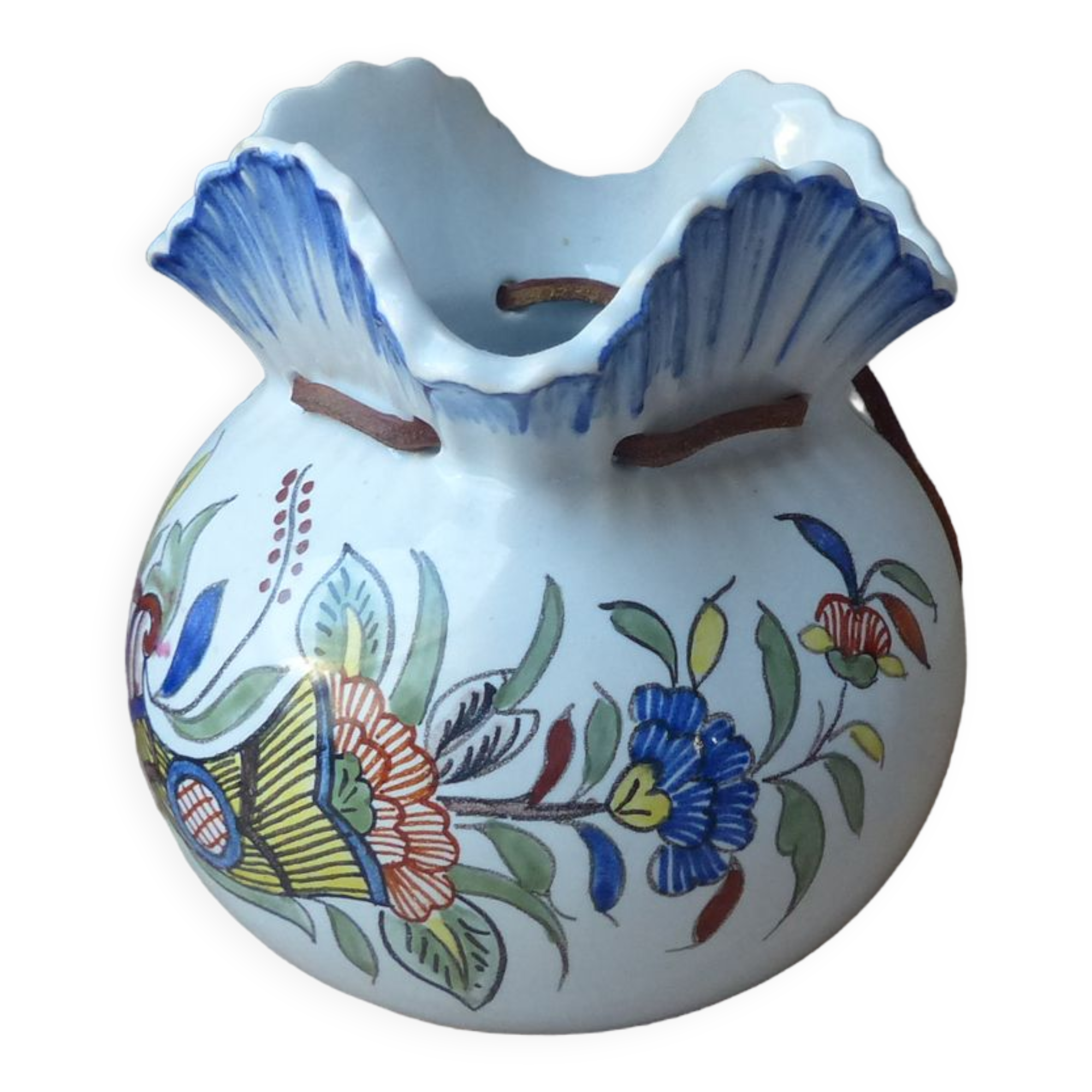 Empty pocket shape purse horn of plenty decoration rouen french ceramic