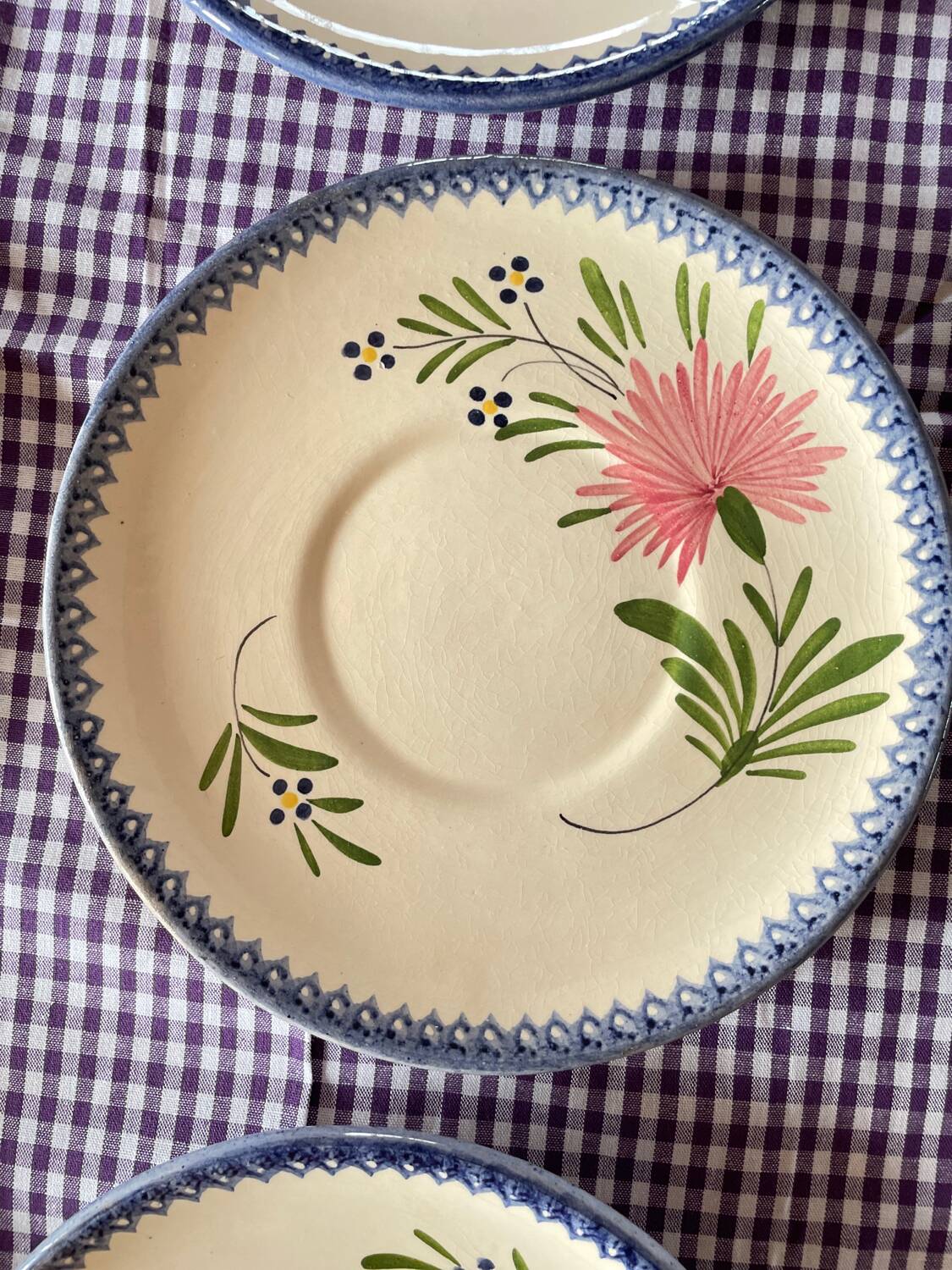6 vintage Charolles dessert plates with hand-painted floral decor