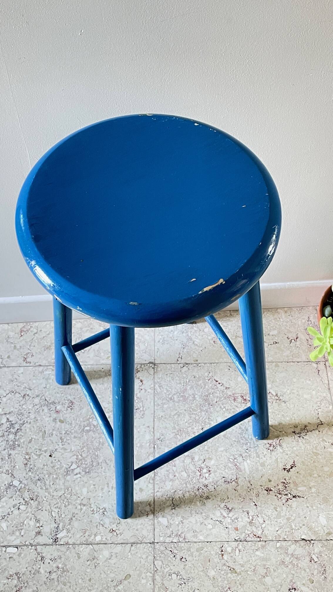 Vintage stool electric blue wood