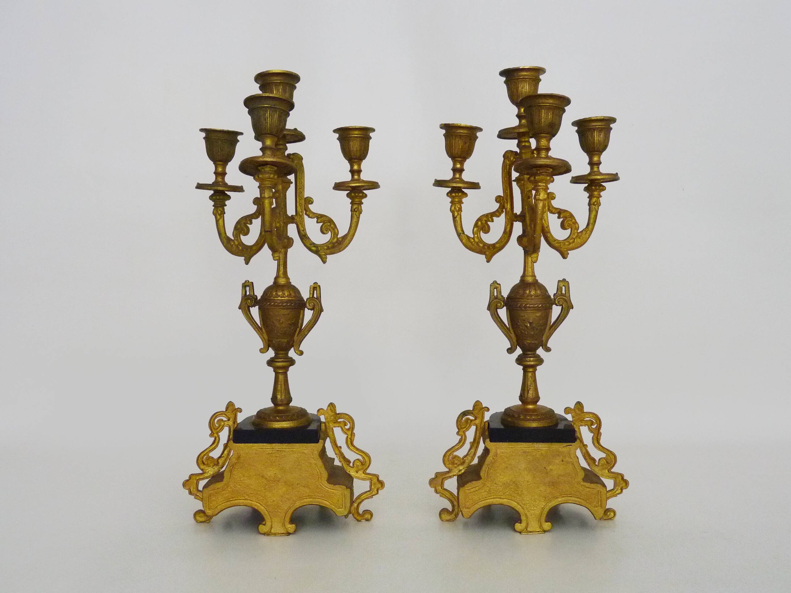 Paire de candélabres à 4 branches bronze et marbre style Napoléon III, XIXè