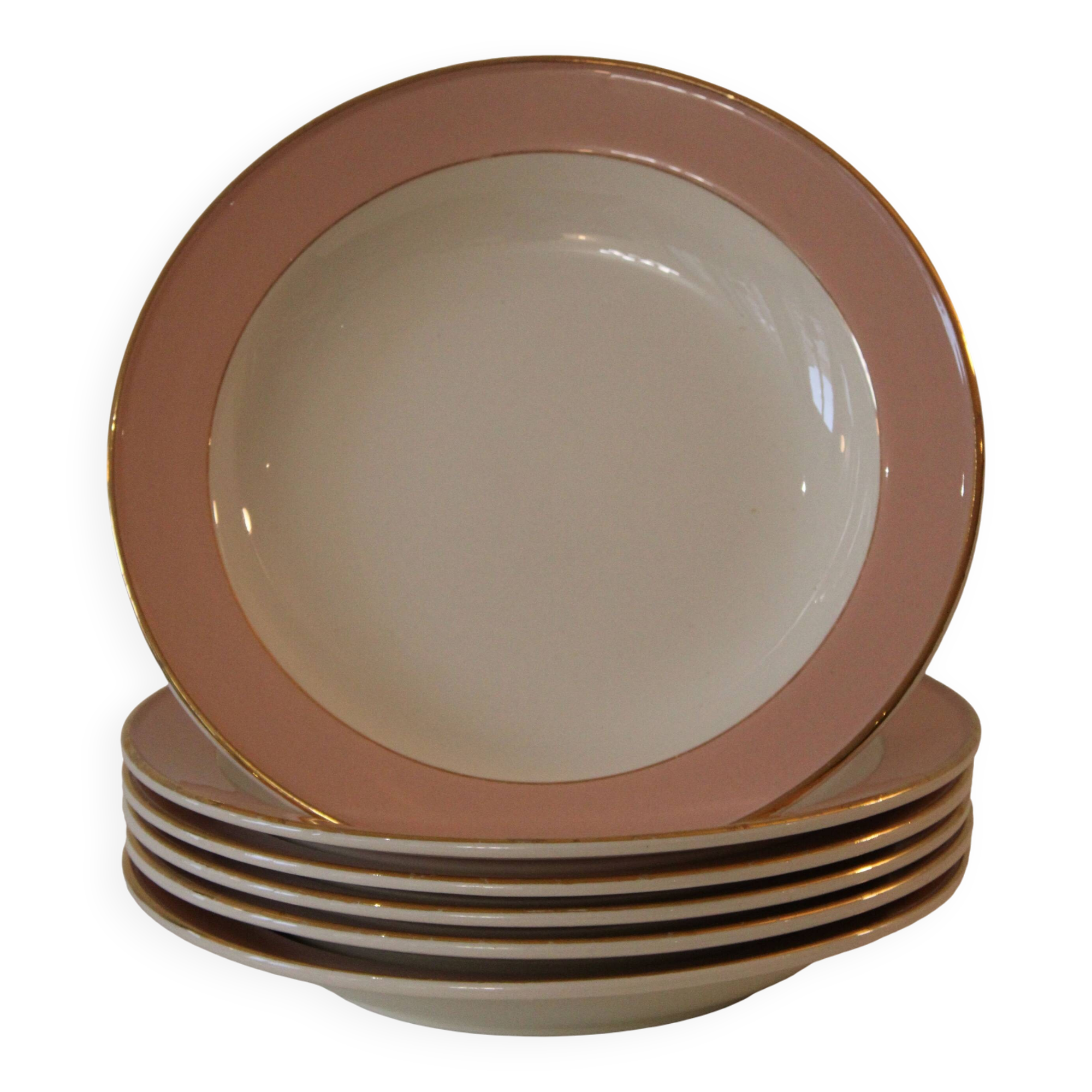 6 vintage rose gold Villeroy & Boch soup plates
