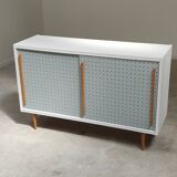 Blue and white chest of drawers by Drevopodnik Brno 1960