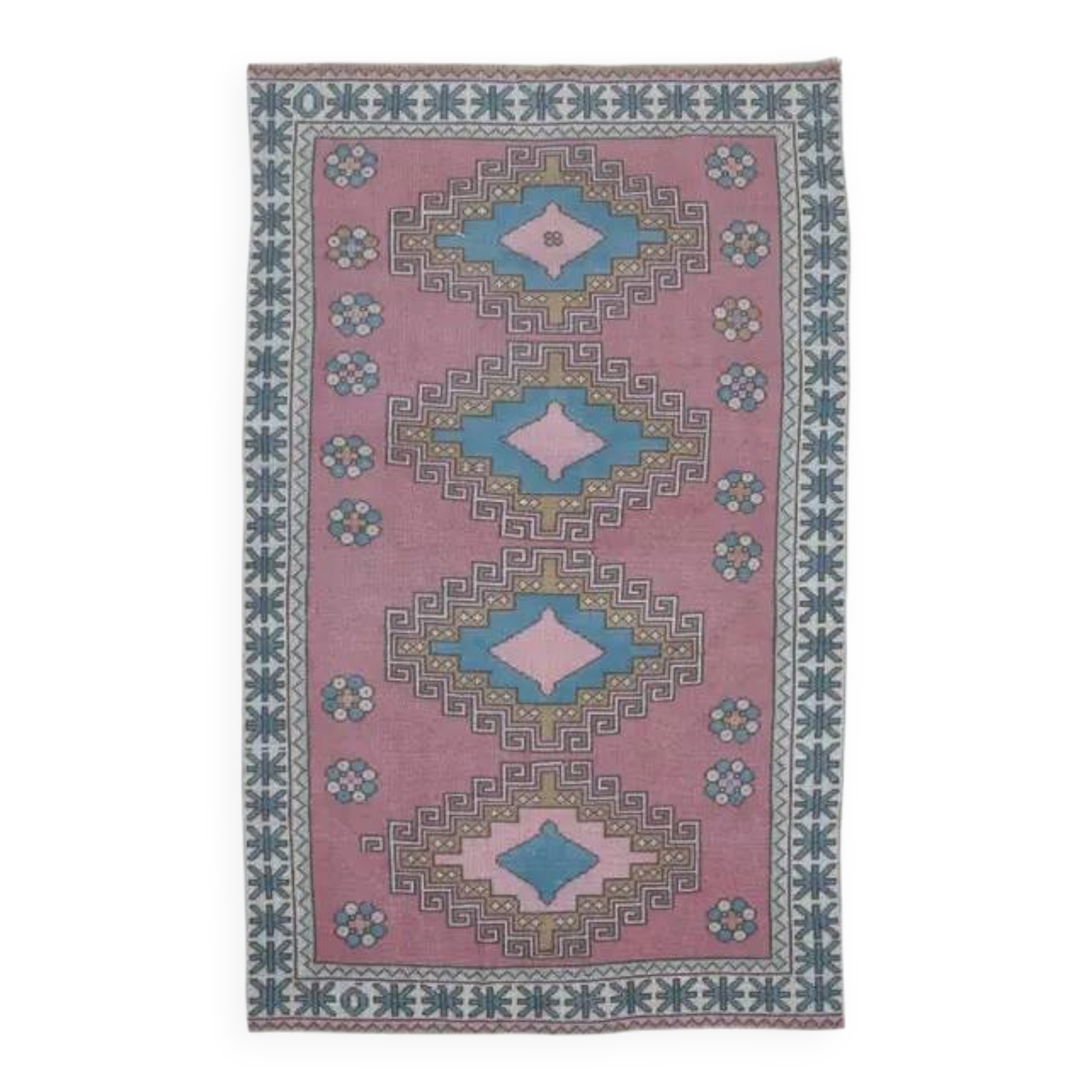 Vintage Turkish Oushak Handmade Pink Wool Rug 122x201