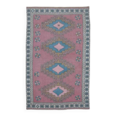 Tapis turc Oushak vintage en laine fait main rose