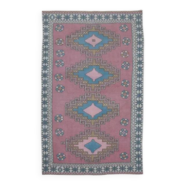 Vintage Turkish Oushak Handmade Pink Wool Rug 122x201