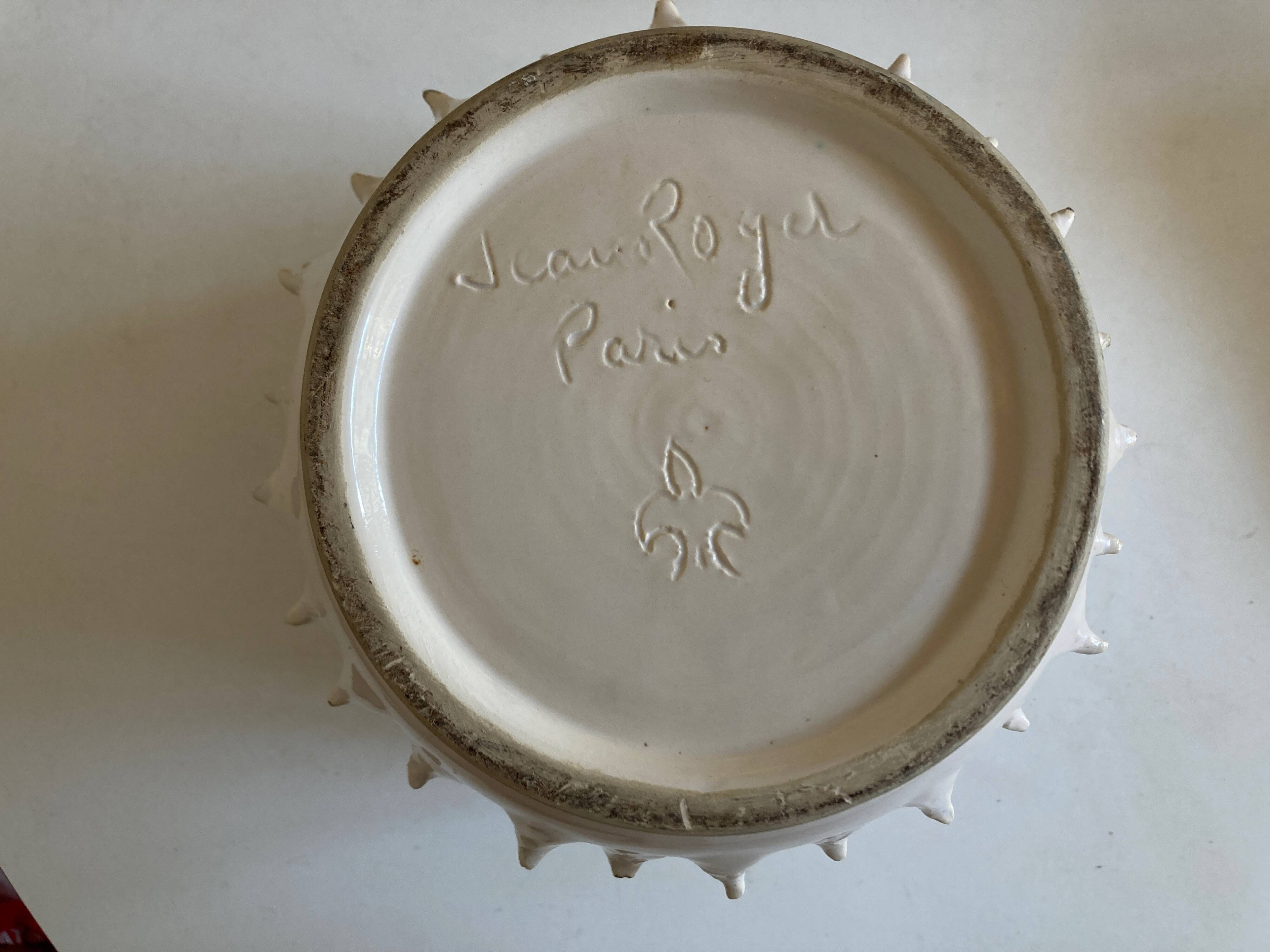 Ceramic by Jean Roger XL pot cover, Oursin series, 1960