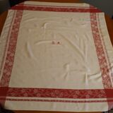 Damask cotton tablecloth - red bedding - Encrypted B.M - 50s