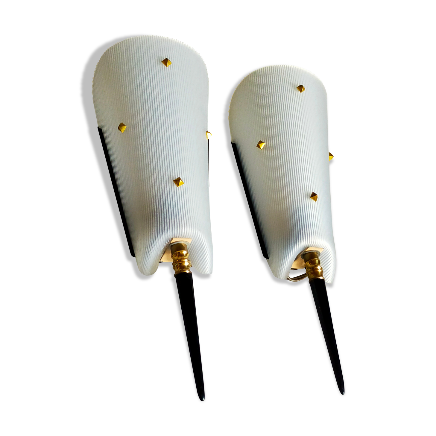 Pair of vintage plexi and bakelite 50s wall lamps