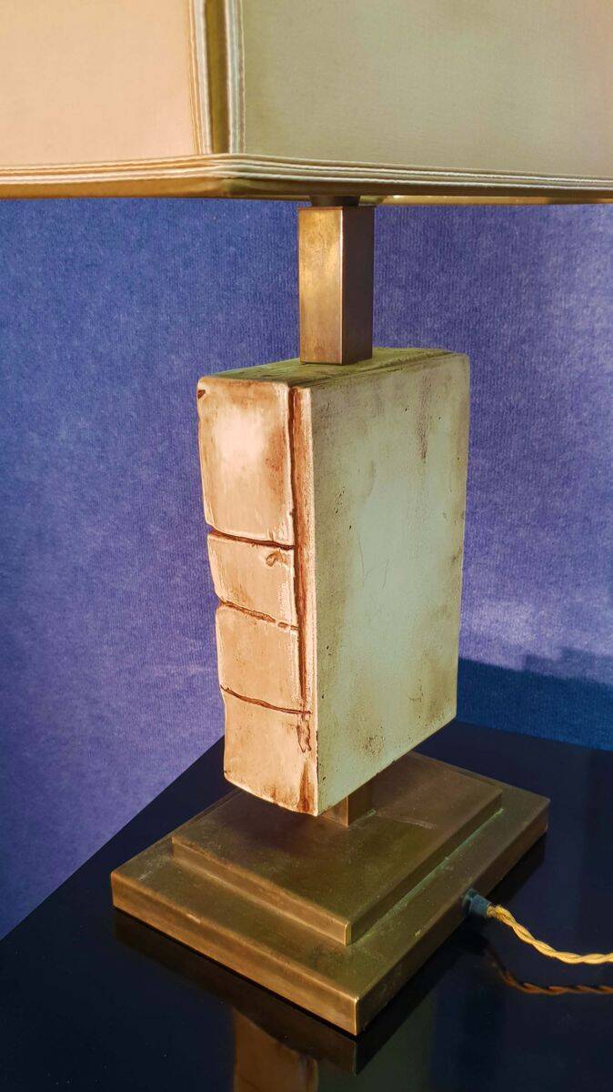 Vintage "Egyptomania" lamp in ceramic and patinated brass