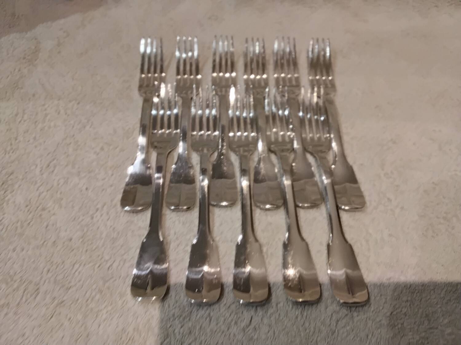 11 silver plated dessert forks, Francia goldsmith, single-flat, 18.9cm
