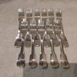 11 silver plated dessert forks, Francia goldsmith, single-flat, 18.9cm