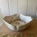 Old hollow porcelain dish with floral decoration and gold trim