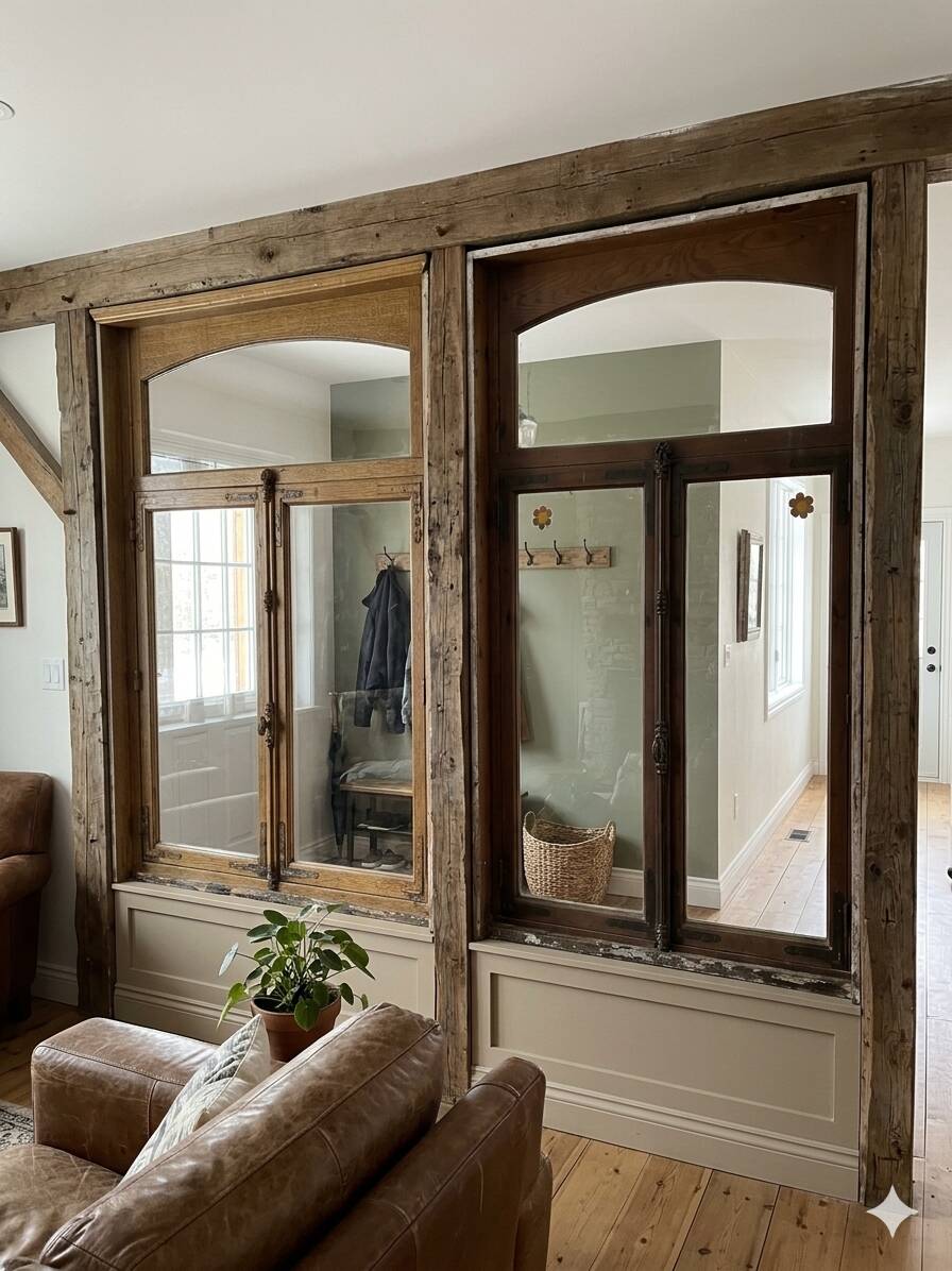 Pair of solid oak windows from the early 20th century.