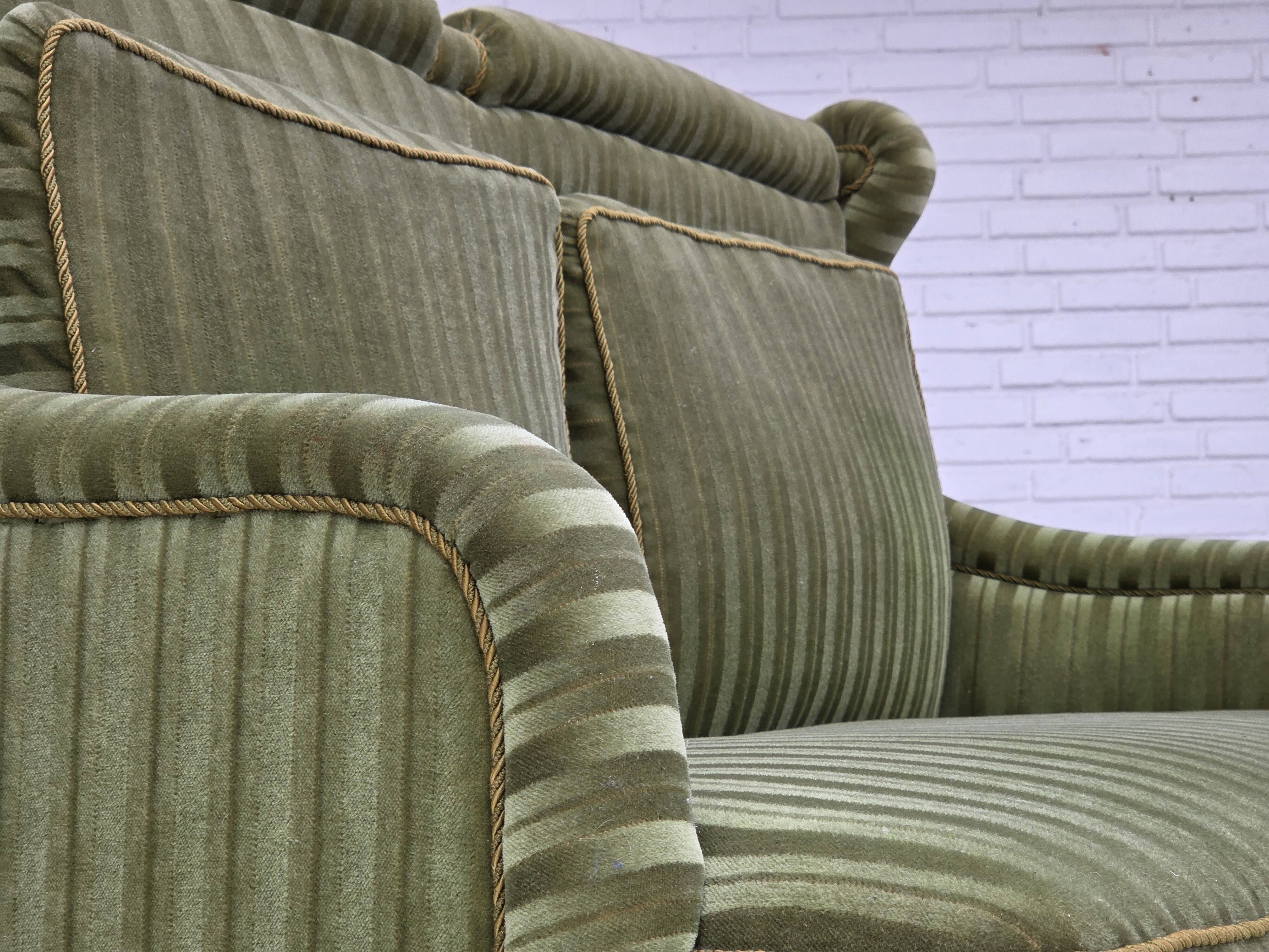 1950s, Danish 2-seater sofa, green furniture velour, beech wood.