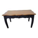 Table basse style Louis XV en chêne pied patiné noir