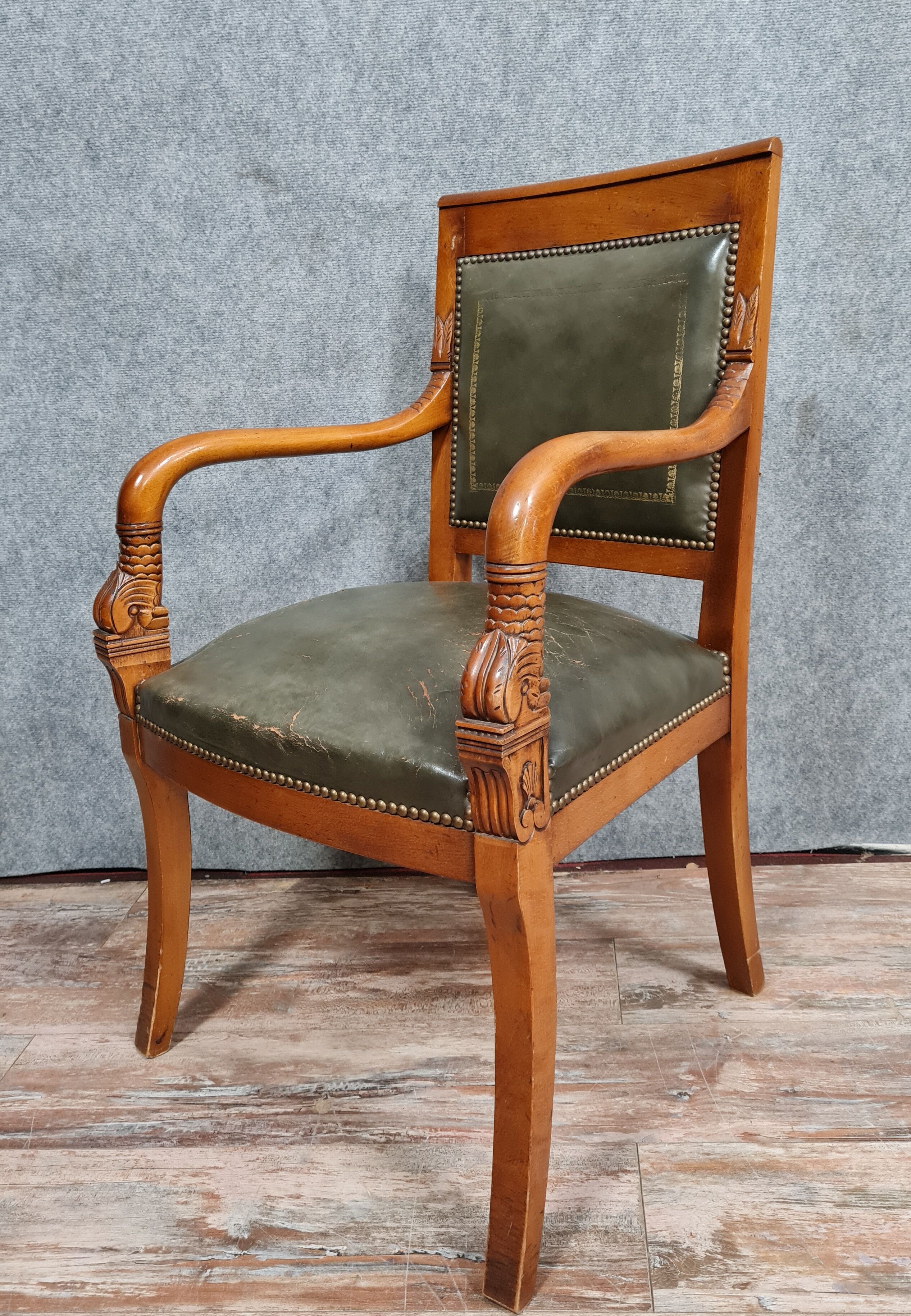 Empire office chair with cherry dolphins circa 1920-1940