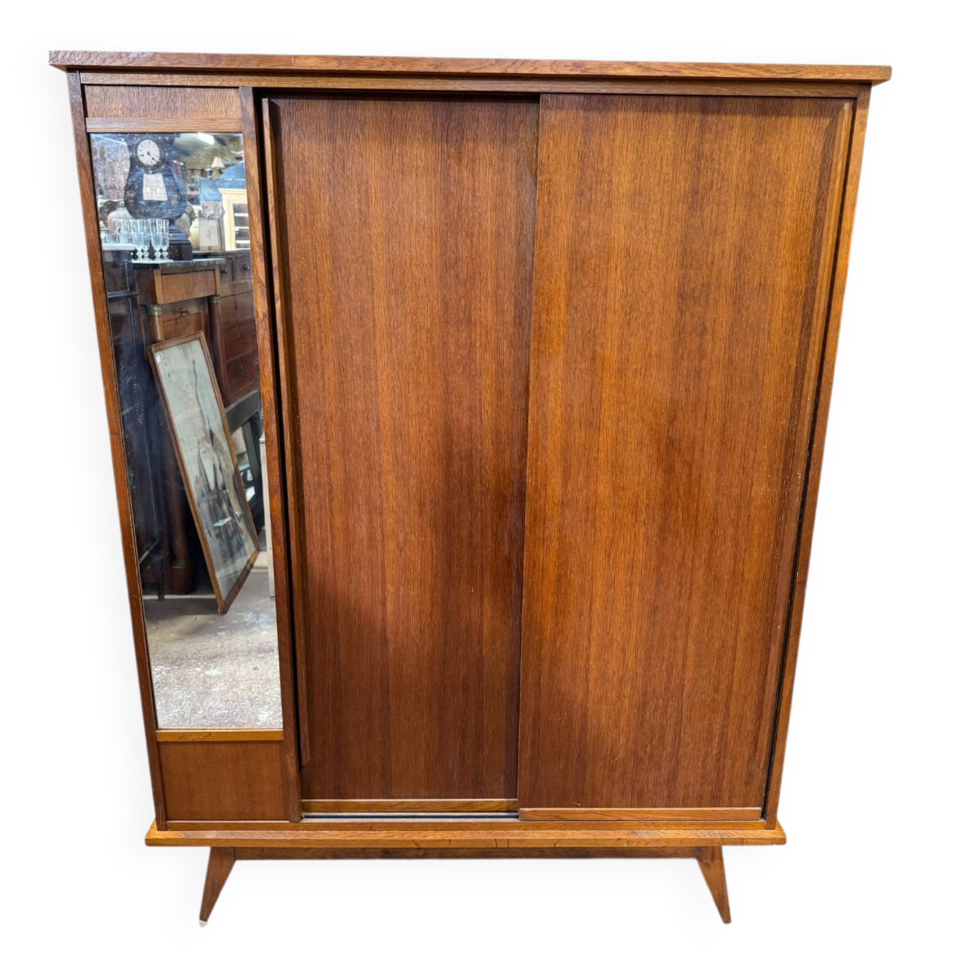 Vintage sliding door wardrobe with mirror - 1970s