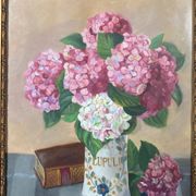 Watercolor bouquet of hydrangeas still life 20th golden frame