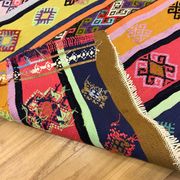 Colorful runner rug, handmade turkish kilim rug with ethnic patterns