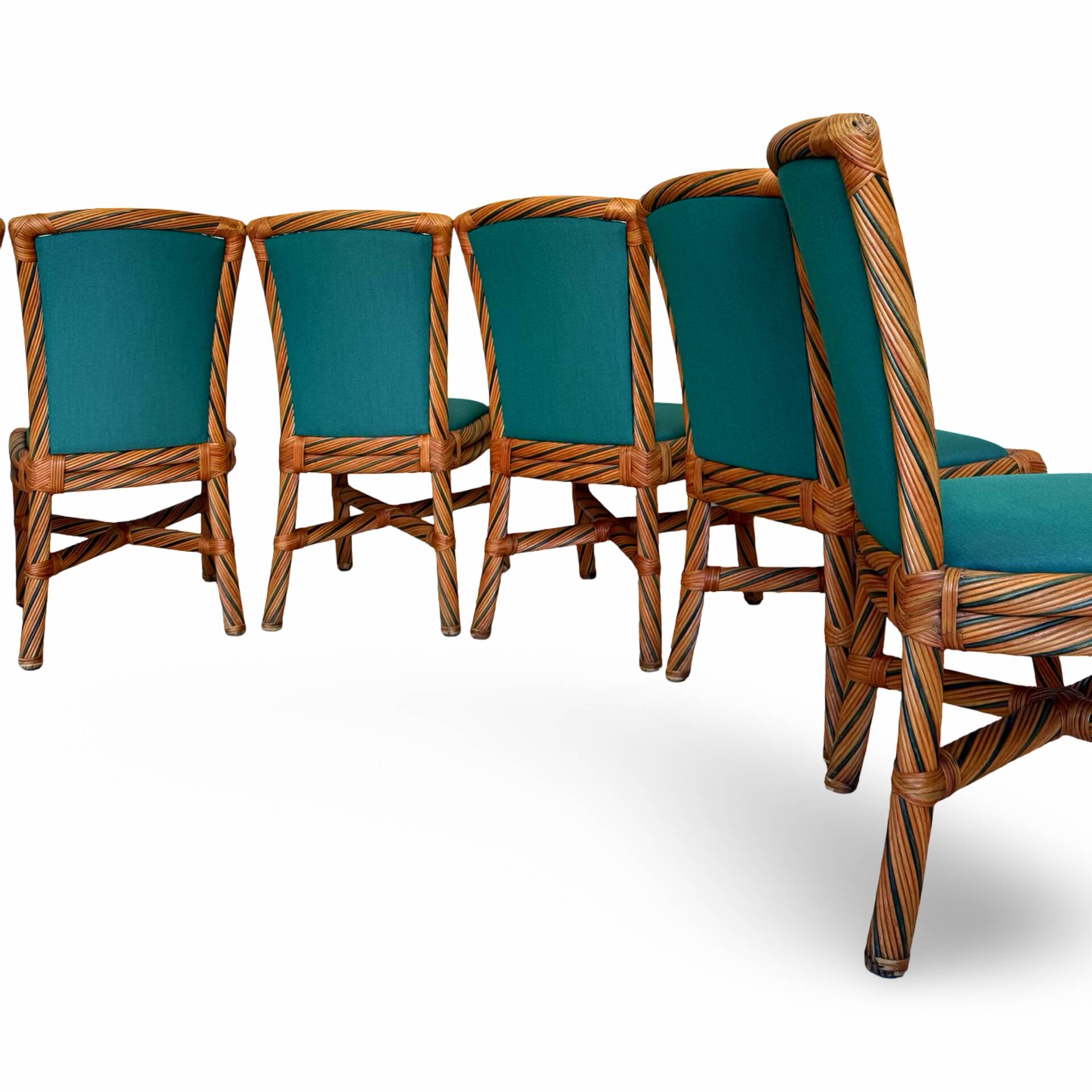 Set of six vintage bamboo and rattan dining chairs