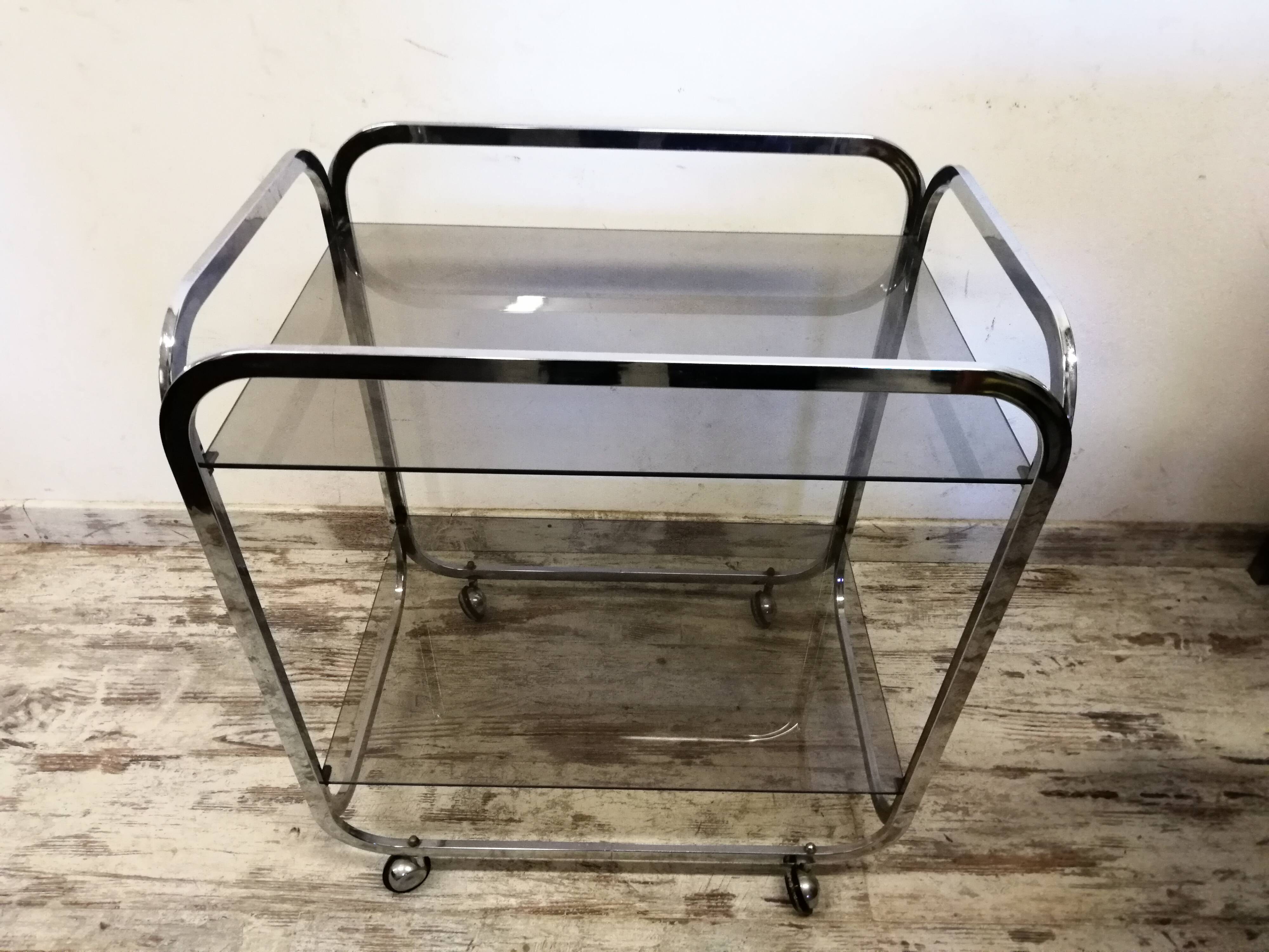 Vintage chrome metal serving trolley