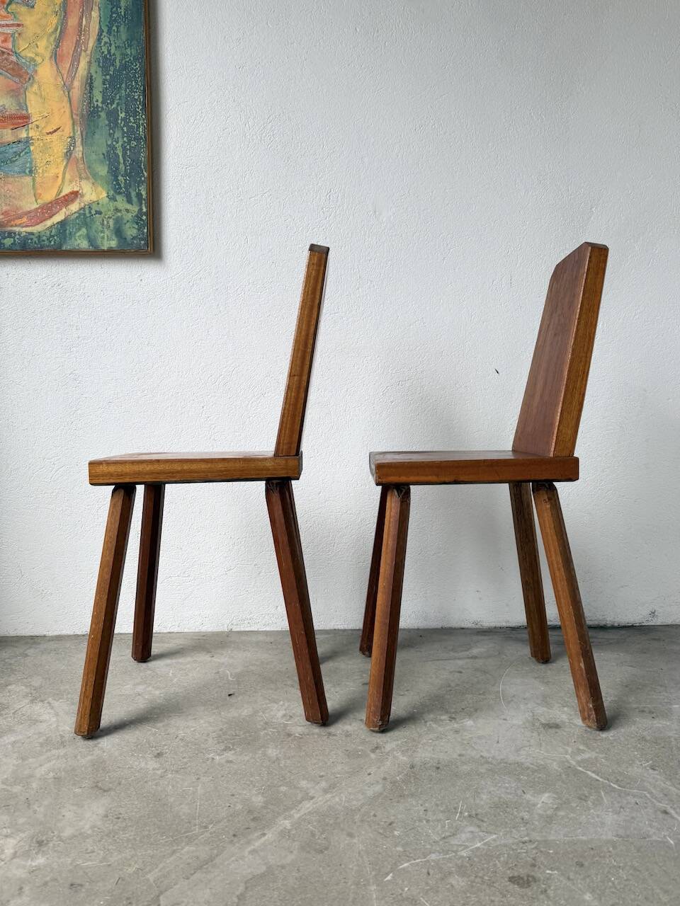 Paire de chaises brutaliste en chêne 1950